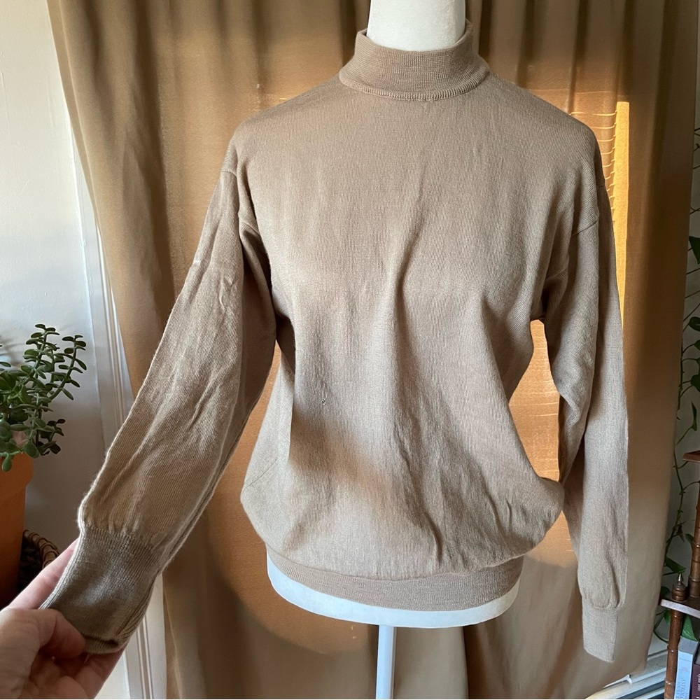 Cellini Made in Italy 100% Pura Lana Merinos Wool Beige Turtleneck Sweater Sz M